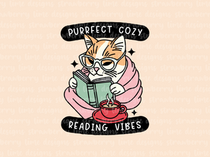 Purrfect Cozy Reading Vibes Die Cut Sticker
