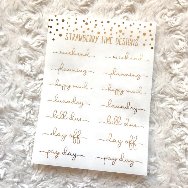 Foiled Script Stickers - Strawberry Lime Designs